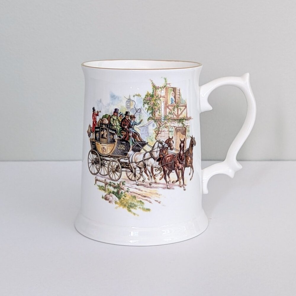 🇬🇧 1950s Royal Grafton Beer Stein / Beer Mug Carriage Scene Made In England
